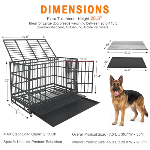 48 Inch Heavy Duty Dog Crate for Large Dogs (Black)