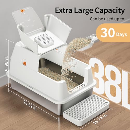 Stainless Steel Cat Litter Box with Lid (White)