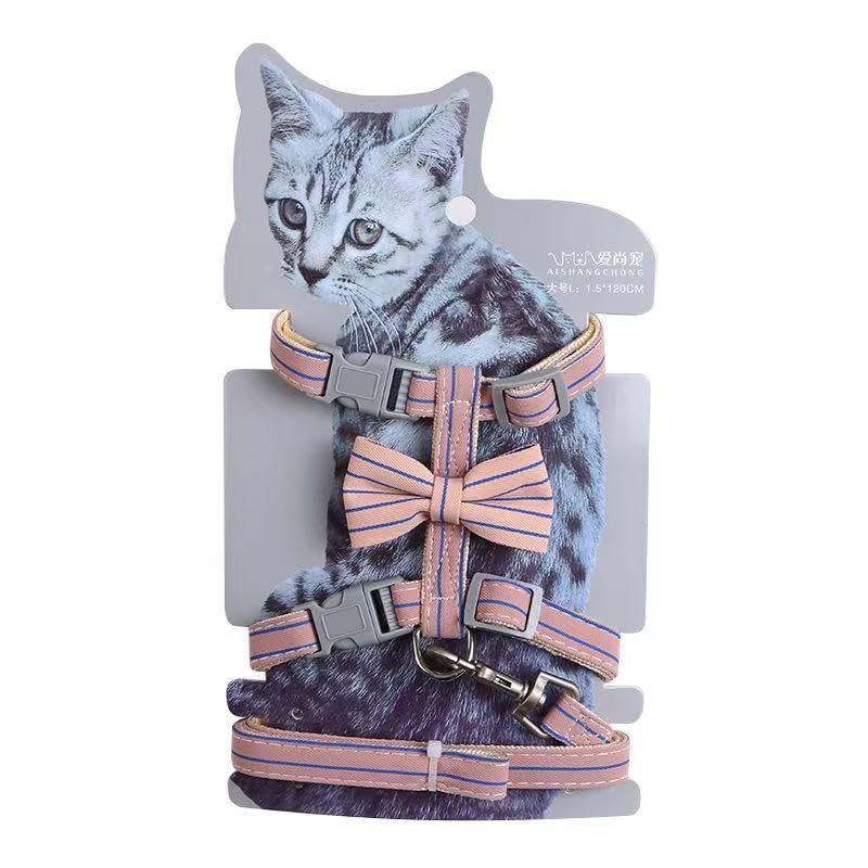 Butterfly Bow Tie Cat Harness and Leash Set (S / Pink)