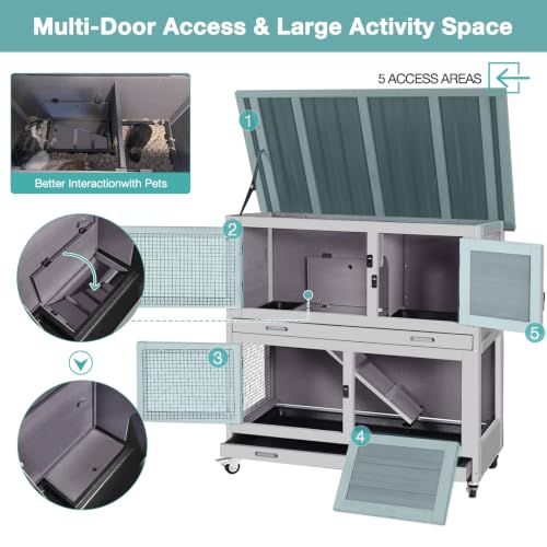 2 Story Wooden Rabbit Hutch with Chew ((Grey-AIR77))
