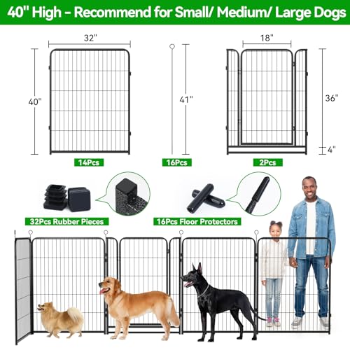 Dog Playpen Outdoor Extra Wide 16 Panels Heavy Duty Dog Fence 40" (32"W x 40"H)