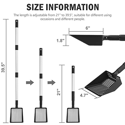 Metal Cat Litter Scoop Adjustable Long Handle Stainless Steel (21"-40"(Adjust by rotating))
