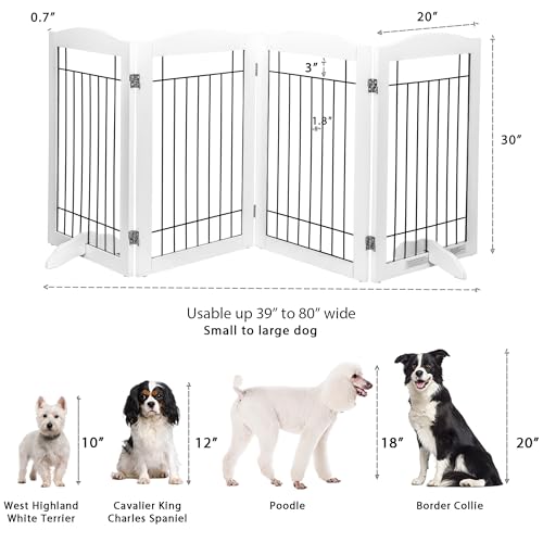 Free Standing Foldable Wire Pet Gate for Dogs (White / 【4 Panels】80"W x 30"H)