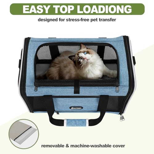 Cat Carrier 18 x 11 x 11 Top Loading Soft Pet Travel Bag Over 15lbs (Blue / 18.0"L x 11.0"W x 11.0"H)