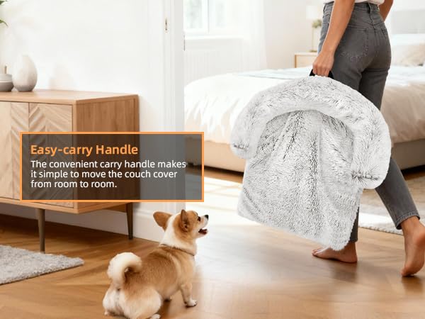 Calming Dog Bed Fluffy Plush Dog Mat for Furniture Protector with Removable Washable Cover for Large Medium Small Dogs and Cats (Light Grey / 31.0"L x 23.5"W x 5.0"Th)