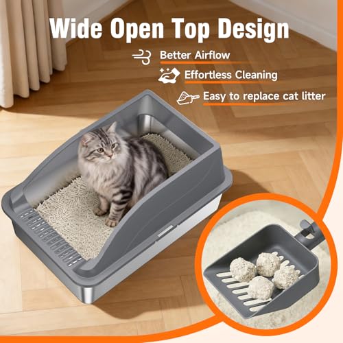Stainless Steel Litter Box (Dark Grey XL)