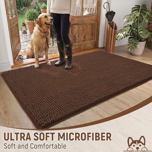 Absorbent Dog Door Mat for Muddy Paws (60"L x 24"W x 1" Th / Brown)