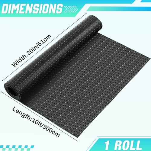 20 in x 10 ft Rubber Diamond Plate Rolls Garage Floor Mat for Under Car (Diamond Plate / 20 in x 10 ft / Black)