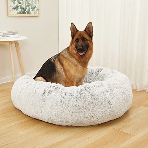 Calming Fluffy Donut Dog Bed for X (45.0"L x 45.0"W x 10.0"Th / Light Grey)