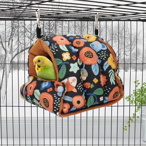 Bird Nest House Winter Warm Snuggle Hut Bird Bed Hanging Hammock for Parrots Budgies Parakeets Caique Senegal Cockatiels Conures (Small / Black)