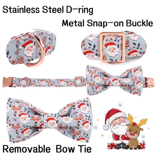Christmas Dog Collar with Bow Elk Christmas Man Cotton Puppy Collars for Small Medium Large Dogs (Extra Large / Elk Old Man)