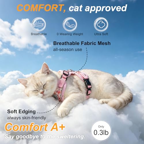 Cat Harness and Leash (Pink Flower / Medium (Chest: 16 - 20"))