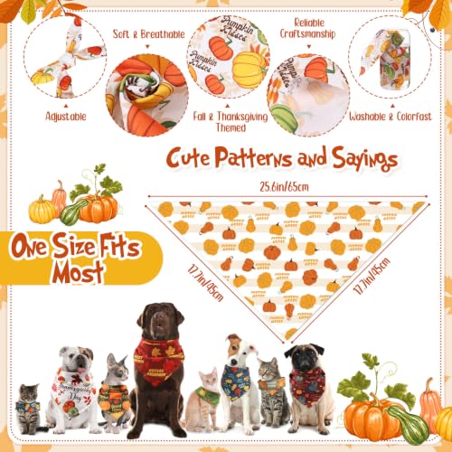 50 Pcs Fall Dog Bandanas Bulk Pet Scarfs Triangle Bibs Adjustable Washable Puppy Kerchief Seasonal Pet Costume Accessories Grooming Supplies for Small Medium Large Dogs Cats (Thanksgiving)