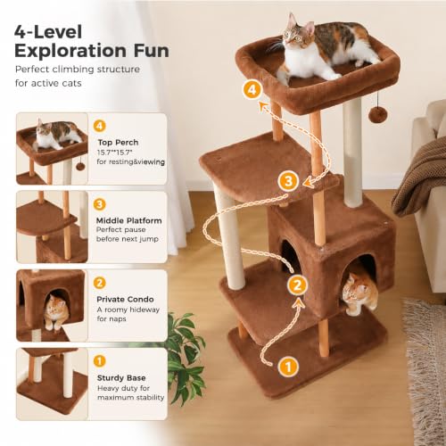 53" Modern Cat Tree Large Cats (Wooden Brown / 53")