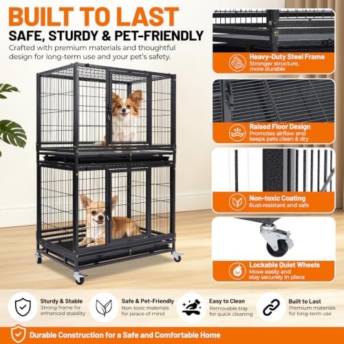31" Two Tier Stackable Heavy Duty Dog Crate Cage Kennel Indoor (31.0"L x 20.0"W x 46.0"H)