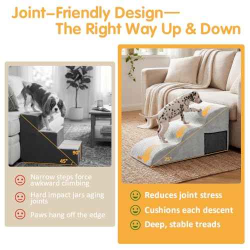 High Density Extended Foam Dog Ramp&Steps 3 Tiers (Light Grey / 33.1*15.7*15.7)
