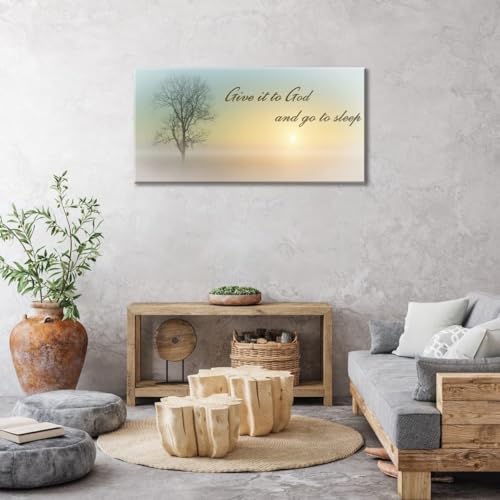 Canvas Wall Art of Misty Sunset & Tree Plant Picture For Bedroom Home Above Bed (58"L x 28"W / Yellow & Teal Sunrise Wal Art (D101))