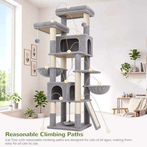75in Tall Cat Tree Tower for Indoor Cats (Light Grey / 75 inch)
