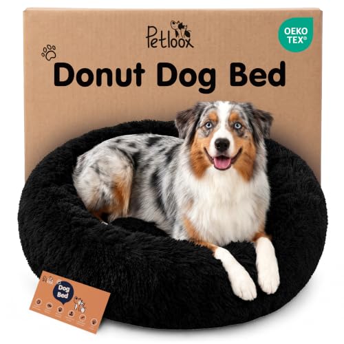 Calming Donut Dog Bed for Small Dogs (Black / Large (36"L x 36"W x 10"Th))