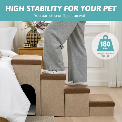 Dog Stairs with Storage (Brown / 43x17x22.6 inch)