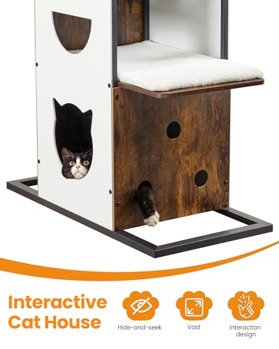 Wood Modern Cat Tree Tower (84 inch / Rustic Brown1)