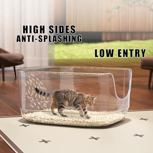 Large Cat Litter Box with High Sided 24.6"x18.3"x12.2" (Grey)