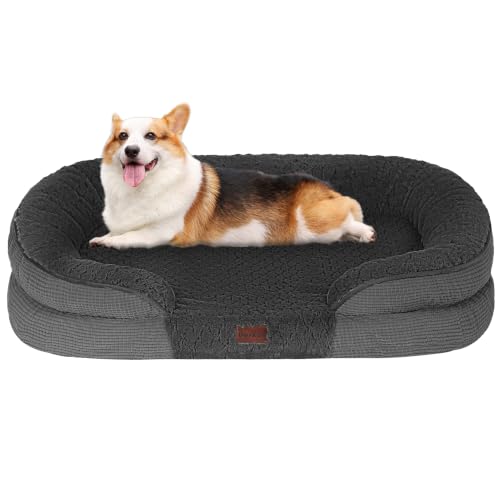 Orthopedic Waterproof Medium Dog Bed Sofa (Plush-Dark Grey / Medium(36 x 25.5 x 6 inch))