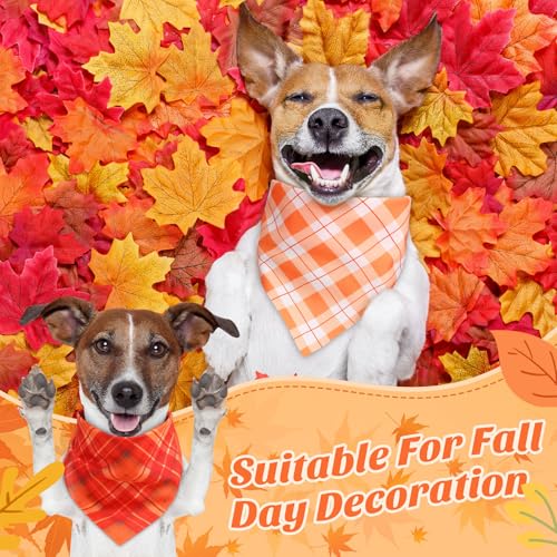 50 Pcs Fall Thanksgiving Plaid Dog Bandanas Bulk for Medium (Plaid Pattern / 25.6 x 17.7 x 17.7 Inch)