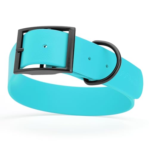 Biothane Waterproof Dog Collar Strong Coated Nylon Webbing with Black Hardware Odor (W1.5" x L20"-24" / Sky Blue)