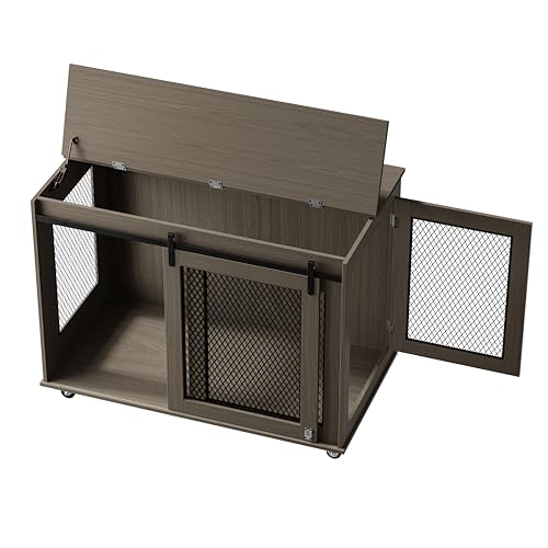 41" Grey Heavy Duty Wooden XL Dog Crate Furniture for Extra Large Dogs