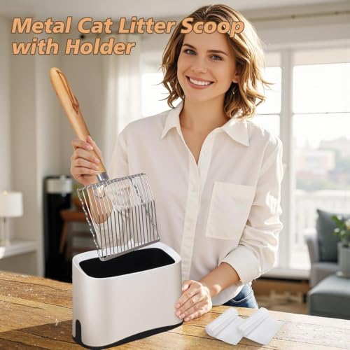Cat Litter Scoop with Holder Stand (Long handle-9.8" with Holder)