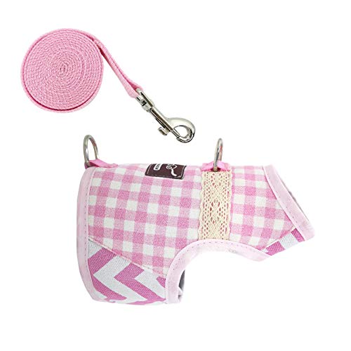 Cat Harness and Leash Set Escape Proof (Pink Plaid / L 8-12 lbs)
