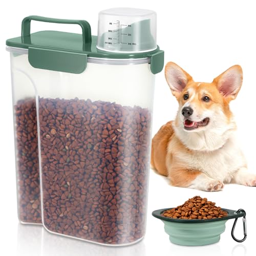 5 Lbs Pet Dog Food Storage Container for Bird Seed Rice Flour (Dark Green-5L)