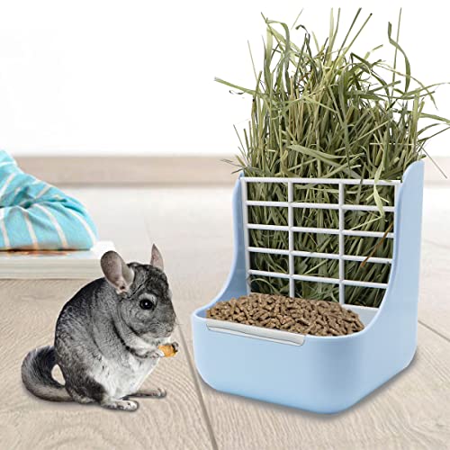 Rabbit Hay Feeder 2 in 1 Automatic Guinea Pig Food Bowl (Blue)