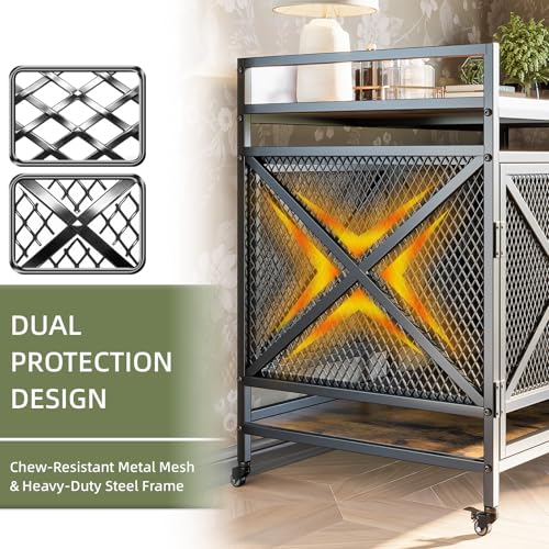48" Dog Crate Furniture with Wheels (Cinnamon / 47.2"L x 27.5"W x 36.0"H)