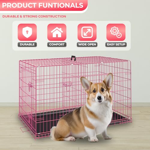24" Foldable Metal Dog Crate (Pink)