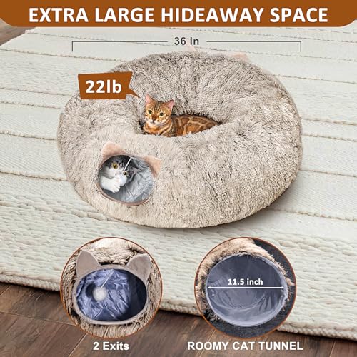 Cat Tunnel with Cat Bed for Indoor Cats (BROWN)