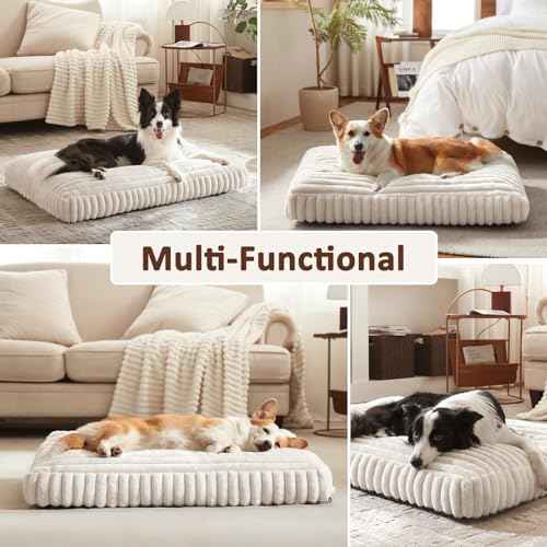 XL Dog Bed Flat Pet Beds with Removable Washable Cover (Cream / XL(42"x27"x4"))