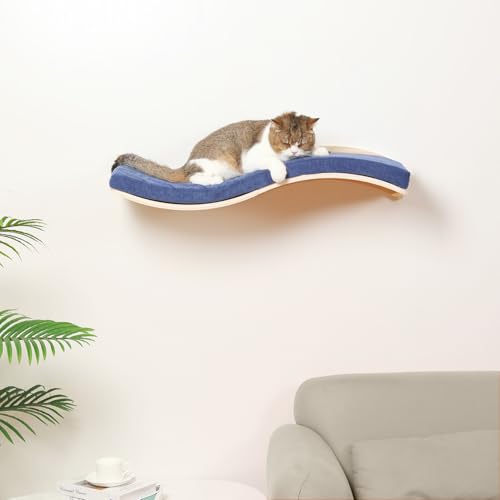 Cat Wall Shelves for Large Cats (Wood Shelf+Bule Cushion)