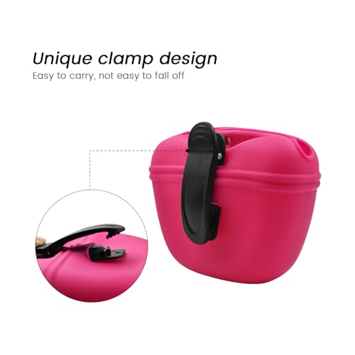 Silicone Dog Treat Pouch with Clicker Magnetic Closure Secure Clip (1 Pack / Hot Pink)