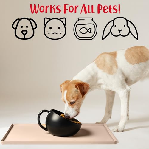 Dog Food Mat Waterproof Dog Bowl Mat for Food and Water (Large: 24" x 16" / Vanilla)