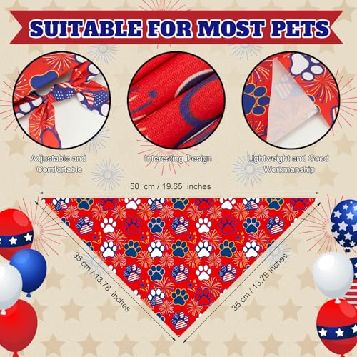 50 Pcs 4th of July Dog Bandanas Bulk Patriotic Paw Prints Pattern (19.7 x 13.8 x 13.8 Inch / Patriotic Paw Print)