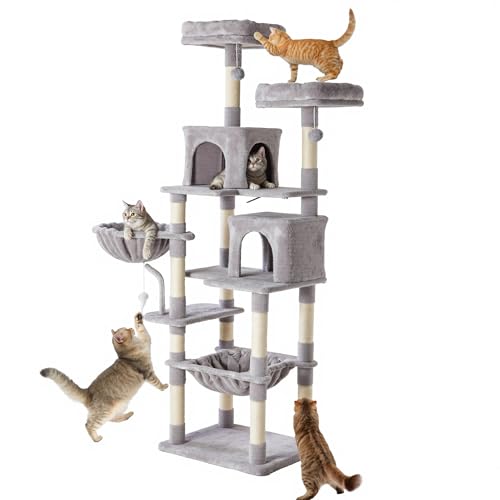 71 Inch Large Cat Tree Tower with Sisal Scratching Post (Light Grey / 71 Inches)