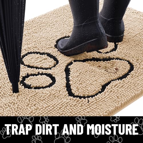 Dog Door Mat for Muddy Paws (48"X30" / Beige and Black)