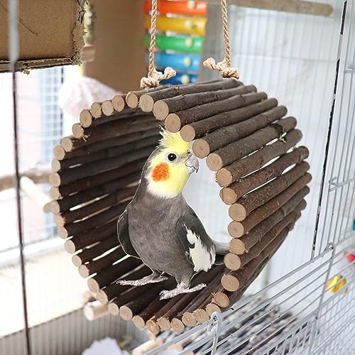 Natural Apple Wood Parrot Hammock & Tree Caves (Small / Hemp Rope Style)