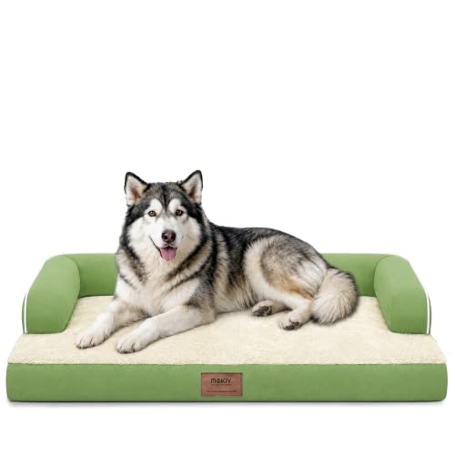 XXL Orthopedic Waterproof Dog Bed with Bolster for Extra Large Dogs (45.0"L x 35.0"W x 8.0"Th / Grass Green)