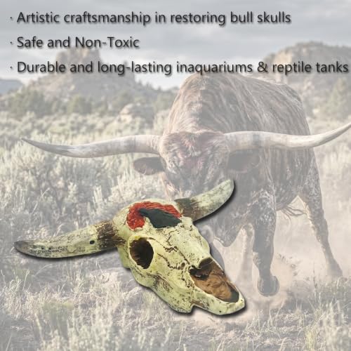 Bull Skull Décor Fish Aquarium Tank Hideout Decorations Fish Tank Decor Skull Betta Animal Large Reptile Bones Snake for Terrarium Ornament (Buffalo-small)