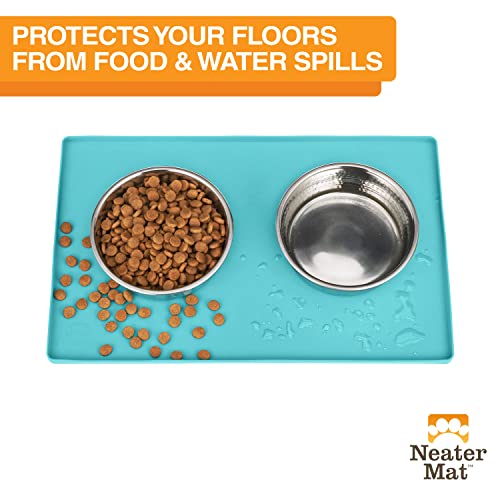 Neater Mat Pet Mats for Food and Water (19"L x 12"W / Aquamarine)