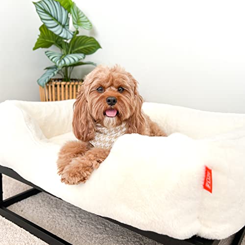 Luxury Aesthetic Dog Bed for Medium Dogs with Washable Cover (Soft White / Medium)