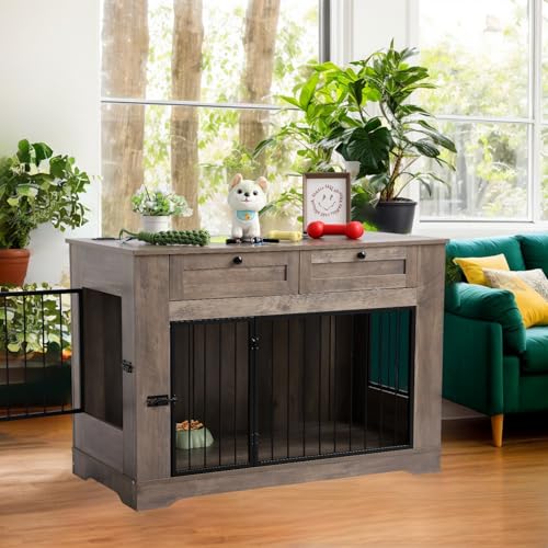Large Dog Crate Furniture (Gray / 47.2"L x 23.8"W x 32.7"H)